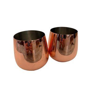 Set of 2 Copper Plated Stemless Wine Tumbler Drinking Glasses Barware
